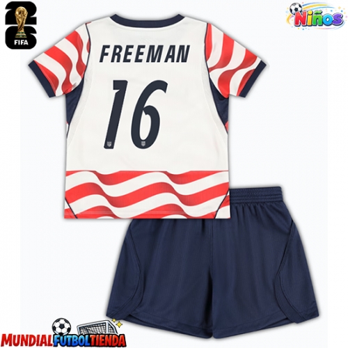 Camiseta Estados Unidos Alex Freeman #16 Primera Equipación Replica Mundial 2026 para niños mangas cortas (+ Pantalones cortos)